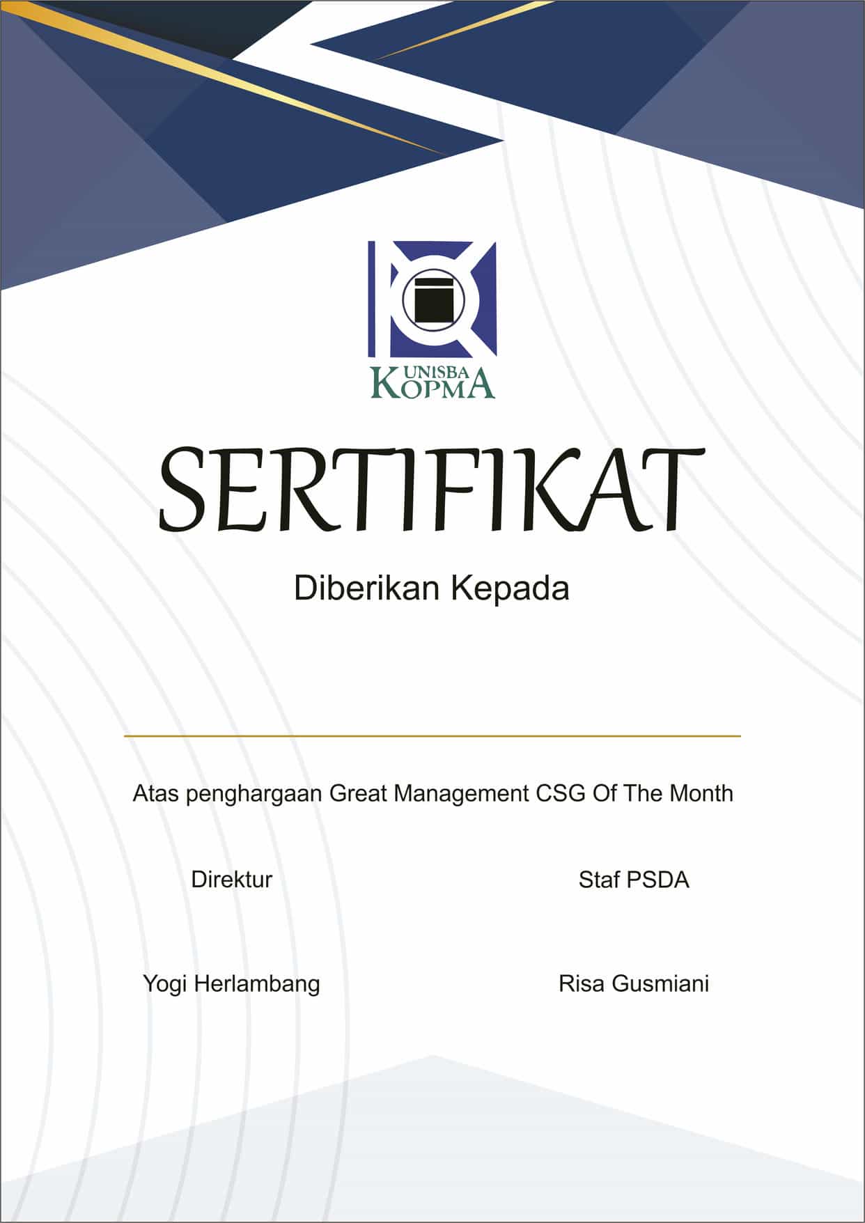 Sertifikat Great Management CSG Of The Month